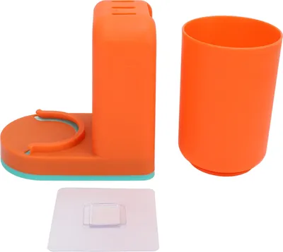 Produktbild von Zahnbürstenbecherhalter, vielseitig einsetzbar, modernes, schlichtes Design, platzsparend, Wandmontage, mit Orange