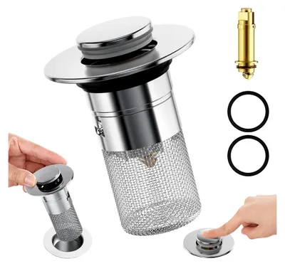 Produktbild von Waschbeckenstöpsel mit Sieb 34-40mm Pop Up Bodenablauf Filter Edelstahl