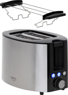 A toaster and its accessory are displayed against a white background.