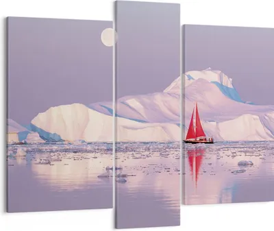 Produktbild von Bild auf Leinwand - Leinwandbild - 3 Teile - Segelschiff Mond Gletscher - 95x80cm - Wand Bild - Wanddeko - Wandbilder - Leinwanddruck - Bilder - Wanddekoration - Leinwand bilder - CB95x80-4462