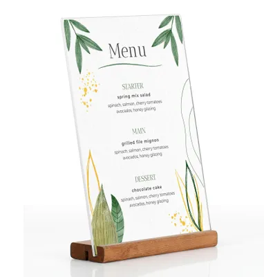 Produktbild von Tischaufsteller Holz DIN A5 DOUBLE doppelseitig – Speisekartenhalter Buche mit Acryltasche, 2 Winkel (90°/75°) für Restaurant, Café & Hotel