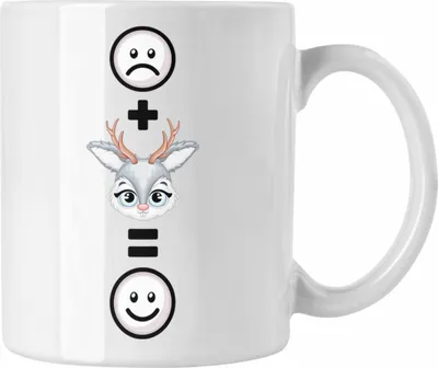 Produktbild von Trendation - Reh Tasse Geschenk für Reh-Liebhaber Lustige Geschenkidee :( + Rehe = :) Geburtstag (Weiß)