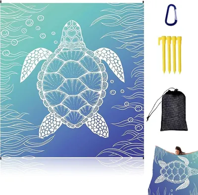 Imagen del producto de Manta de playa XXL, impermeable, de 200 x 210 cm, con 4 piquetas, ideal para la playa