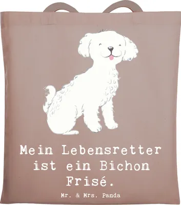 Produktbild von Mr. & Mrs. Panda Jutebeutel Bichon Frisé Lebensretter - Braun Pastell - Geschenk, Schultasche, Einkaufstasche, Tasche, Tragetasche, canvas, Tote Bag