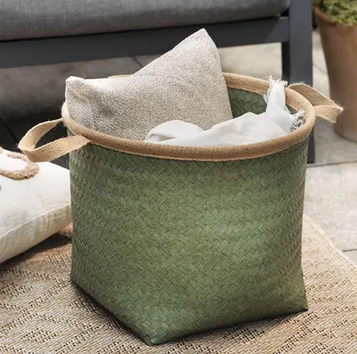 Image de Corbeille de remplissage "Soft" en PP tressé vert, Ø 40 x 35 cm, Corbeille de rangement, Corbeille tressée