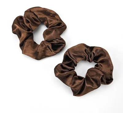 Produktbild von Haarkrallen Haargummis Scrunchies - Satin - Dunkelbraun - 2 Stück