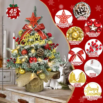Produktbild von Künstlicher Weihnachtsbaum Mini LED Schneeeffekt Deko Rot 45 cm
