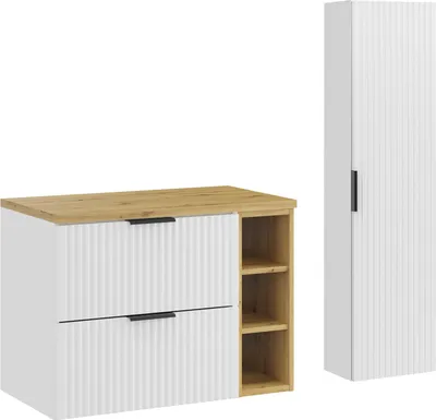 Obrázok produktu pre Moderná kúpeľňová zostava 80 cm s doskou artisan a vysokou skrinkou