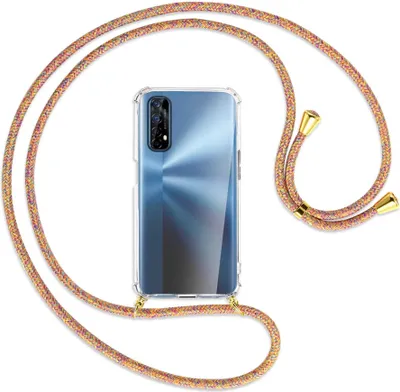 Produktbild von Handykette Backcover-Schutzhülle mit Band (Metall goldfarben) für Realme 7 (RMX2151) - Rainbow