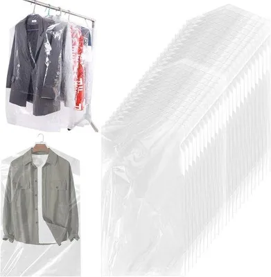 Immagine prodotto di Confezione da 30 sacchetti trasparenti per abiti - 90 x 60 cm - Protezione per indumenti - Sacchetti per abiti appesi