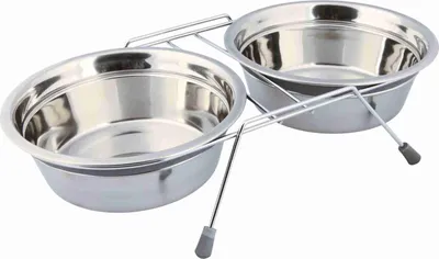 Produktbild von TRIXIE Napf-Set mit Klapperschutz - grau - 2 × 1,5 l/ø 21 cm/44 × 10 × 23 cm