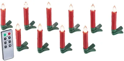 Produktbild von Lunartec Christbaumkerzen: 10er-Set LED-Weihnachtsbaum-Kerzen mit IR-Fernbedienung, rot (Weihnachtsbaumbeleuchtung, Weihnachtsbaumkerzen Fernbedienung, Kabellose Lampen)