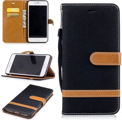 Produktbild von Tasche für Apple iPhone 7 Plus Jeans Cover Handy Schutz Hülle Case Schwarz