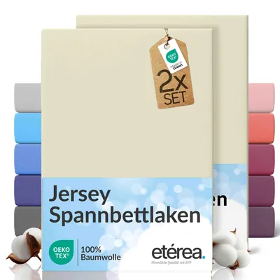 Produktbild von 2er Set Jersey Spannbettlaken 90x200cm - 100x200cm - 100% BAUMWOLLE - Bettlaken Spannbetttuch 90x200cm - 100x200cm - Natur