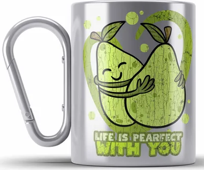 Produktbild von Trendation - Valentinstag Edelstahl Tasse Karabiner Life Is Pearfect With You Geschenk Freundin mit Spruch Karabiner Edelstahl Tasse Karabiner Edelstahl (Silber)