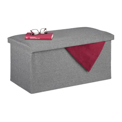 Produktbild von Relaxdays Sitzbank mit Stauraum, Leinen-Optik, gepolstert, Flur, Schlafzimmer, Truhenbank, HBT 38 x 76,5 x 38,5 cm, grau