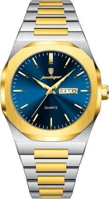 Produktbild von Herren Quarzuhr Edelstahl mit Datums- und Wochentagsanzeige, Leuchtzeiger, 30M Wasserdicht, Business Freizeit Armbanduhr Elegant