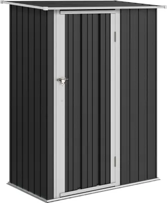 Produktbild von Metall Gerätehaus 1,07 m² 142 x 86 x 189 cm Geräteschuppen mit Pultdach Abschließbarer Tür, wetterfest Gartenhaus Outdoor Garten Schuppen für Hinterhof Außenbereich Dunkelgrau