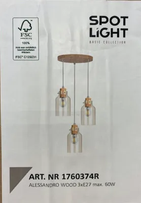 Produktbild von Pendel Lampe Leuchte Deckenlampe Deckenleuchte Holz 3 Flammig 1760374R