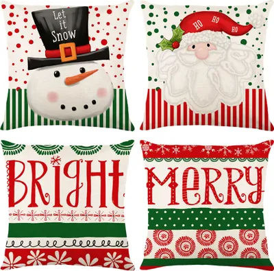 Produktbild von 4er-Pack quadratische Weihnachtskissen aus weichem Leinen(#2)