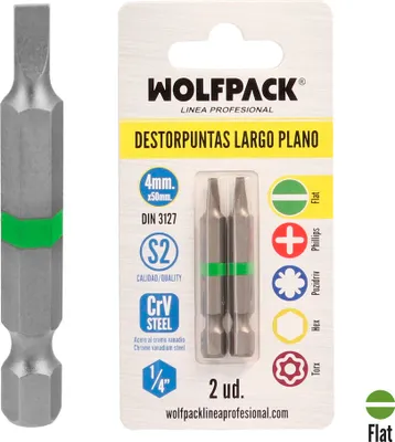Immagine prodotto di Punte lunghe piatte per cacciavite 4 mm (2 pezzi). acciaio al cromo vanadio s2. Punte esagonali, cacciaviti,