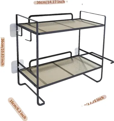 Image de Organisateur de rangement de salle de bain, design à deux niveaux, porte-papier intégré, noir