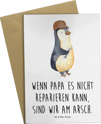 Produktbild von Mr. & Mrs. Panda Glückwunschkarte Wenn Papa es nicht reparieren kann, sind wir am Arsch - Weiß - Geschenk, Vatertag, weihnachtskarten, osterkarten, hochzeitskarten
