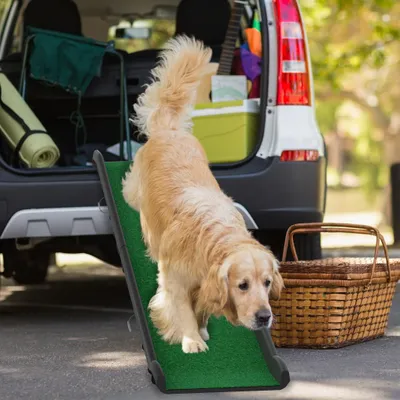 Produktbild von YZNAHRE Hunderampe Auto Klappbar Hundetreppe Anti-Rutsch bis 90 kg 156x40cm Rampe Hund für SUV Große Kleine Tiere, mit Rasen