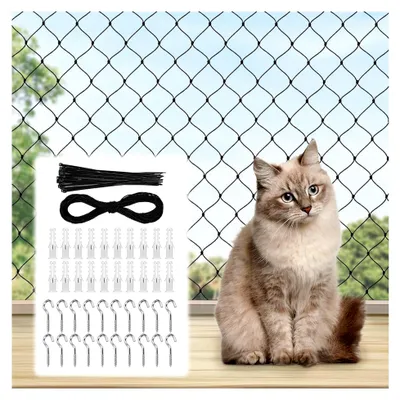 Produktbild von Katzennetz für Balkon, 3x4m verstärktes Katzenschutznetz, ohne Bohren, Katzengitter für Fenster, Katzenschutznetz für Katzen zur Sicherung von Balkon, Terrassen, Fenstern, Dachluken und Türen