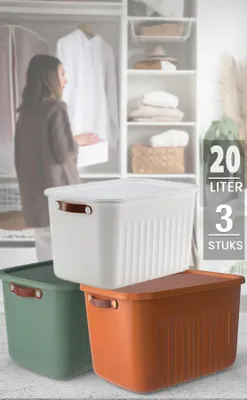 Produktbild von Tobeyz - 20L Aufbewahrungsbox mit Deckel – Entdecken Sie stilvolle und praktische Lösungen in 3 Farben Mit den 20-Liter-Mix Grün, Weiss, Ziegelrot