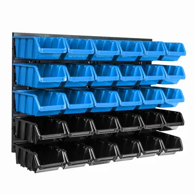 Obrázek produktu pro Nástěnný panel na nářadí 57,6 x 39 cm s 30  ks. Krabice závěsný Modré a Černé Stohovatelné Boxy