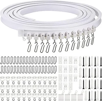 Produktbild von Biegsame Decke Gebogene Vorhangschiene Flexible Halterung Weiche Fenster für Vorhang Schiene mit Metall Haken, Bett Vorhänge Zimmer Trennwand (Weiß, 5 m)