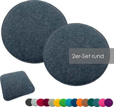 Produktbild von heimtexland ® Sitzkissen Set Filz Stuhlkissen Stuhlauflage Filzkissen Stuhl Polster Kissen Typ631 2er Set 35 cm Rund Anthrazit