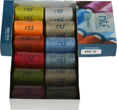 Produktbild von 12 Spulen 40/2 Nähgarn Polyester 120er á 1000m Allesnäher Sortiment Farbwahl, Farbe:Farbmix 4