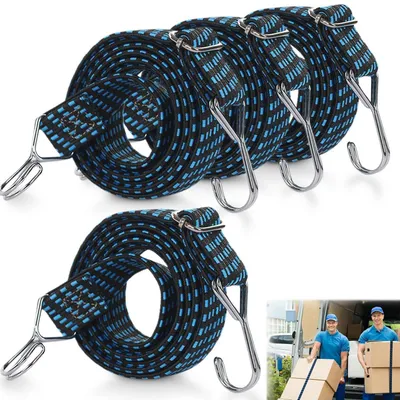 Image de Élastiques avec crochet, lot de 4, 1 mètre x 3 cm, plats, réglables, pour le transport de bagages