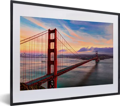 Produktbild von MuchoWow® MuchoWow® Gerahmtes Poster Farbenfroher Sonnenuntergang über der Golden Gate Bridge in San Francisco 40x30 cm - Poster mit zchwarzem Bilderrahmen - Bilderrahmen - Poster im Rahmen