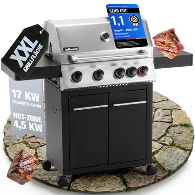 Produktbild von Gasgrill 4+1 Brenner – 17kW Gesamtleistung, LED-Beleuchtung & Seitenkochfeld