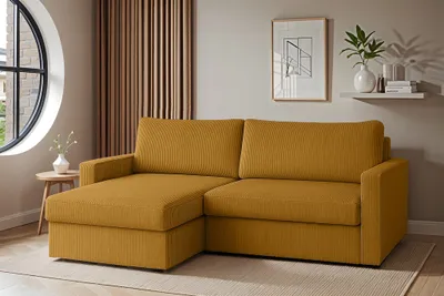 Produktbild von Ecksofa Sofa mit Schlaffunktion BENDIK Stoff Poso Honiggelb Ottomane Links