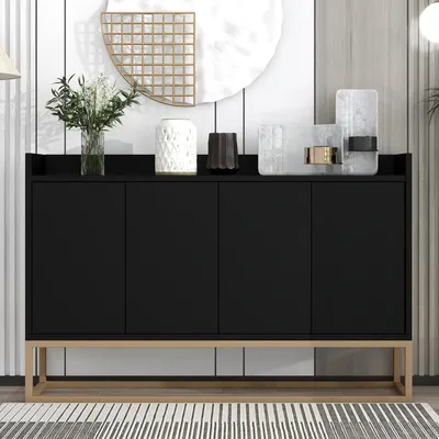 Zdjęcie produktu dla Komoda z 4 drzwiami, bez uchwytów, w minimalistycznym stylu, kolor czarny, wymiary: 120x30x80 cm