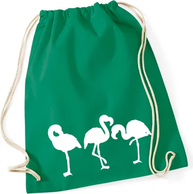 Produktbild von Huuraa Turnbeutel Flamingos Silhouette 12 Liter Kelly Green Baumwolle Rucksack Geschenkidee