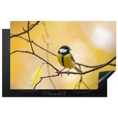 Produktbild von KitchenYeah© Herdabdeckplatte Kohlmeise - Zweig - Vogel - Tiere , 80x52cm, Küche Deko, Glaskeramikkochfeld Herdabdeckung, Abdeckplatte fùr Kochfeld