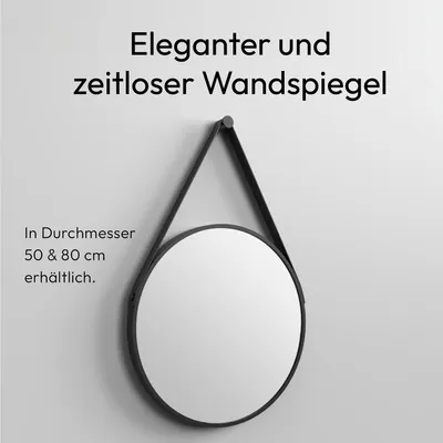 Produktbild von Wandspiegel Badezimmerspiegel TALOS Black Style Spiegel rund Ø 50 cm – runder Wandspiegel in matt schwarz – Badspiegel rund mit hochwertigen Aluminiumrahmen