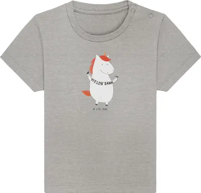 Produktbild von Mr. & Mrs. Panda Babyshirt Einhorn Dankeschön 0. - 6. Monat - Heather Grey - Geschenk, Danksagung, Baby T-Shirt, Danke, Kleinkind Shirt, Vielen Dank, Einhörner,