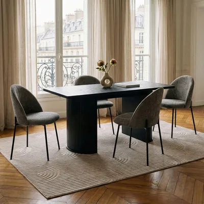Produktbild von Essgruppe GUARDA Set mit 4 Stühlen und Tisch 160x75 cm, Schwarz/Grau – moderner Esstisch mit abgerundeten Ecken und 4 Polsterstühlen für Esszimmer oder Küche