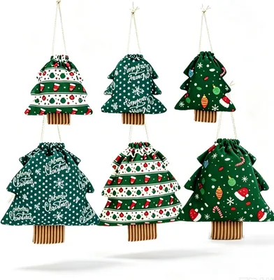 Immagine prodotto di Sacchetti regalo a tema natalizio, verde, 20 x 20,5 cm, confezione da 6, ideali per i regali di Natale