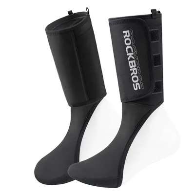 Obrázok produktu pre ROCKBROS 1 pár zimných návlekov na prsty, opakovane použiteľné, vetruodolné chrániče nôh s ochranou členkov pre cyklistiku a lyžovanie, čierne