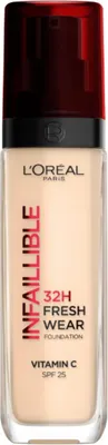 Obrázok produktu pre L'Oréal Paris Infallible 32H Fresh Wear Foundation Plne krycí podkladový krém Longwear Bezfarebný hladký finiš Vodoodolný proti prenosu s vitamínom C SPF 25 15 Porcelain 30ml
