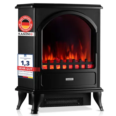 Produktbild von KAMINIO Elektrokamin LENI - Elektrischer Kaminofen mit Heizung, 3D-Flammeneffekt - Schwarz, KI-generiertes Bild