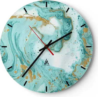 Produktbild von Wanduhr - Rund - Glasuhr - Abstraktion blau Wasser modern - 30x30cm - Schleichendes Uhrwerk - Lautlos - zum Aufhängen bereit - Dekoration Modern - Wanddekoration aus Glas - C3AR30x30-2937