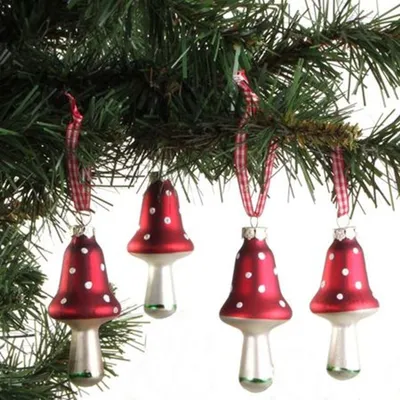 Image de Décorations de Noël en verre Champignon Set de 4 boules de Noël Pendentif Décoration de Noël